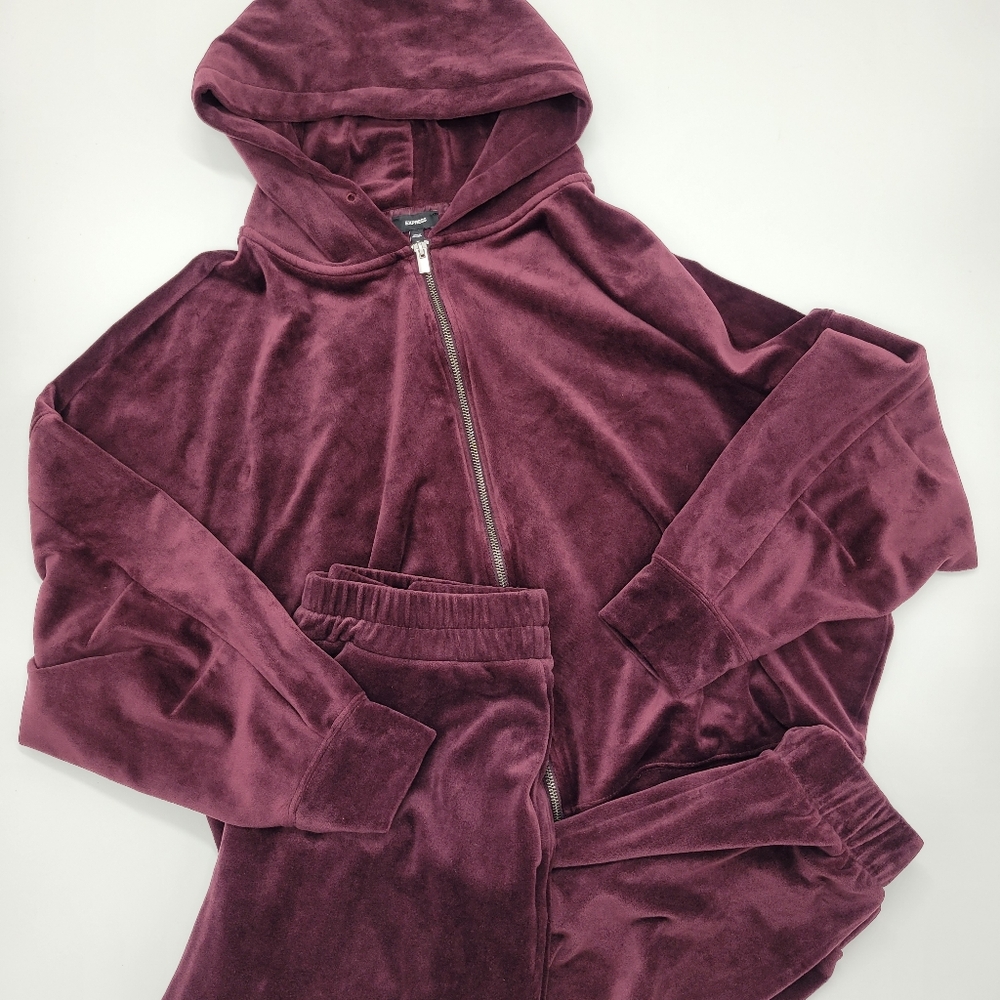 Express Velour Hoodie Joggers Set 2pc Plush Velour Pockets Dolman Size Medium